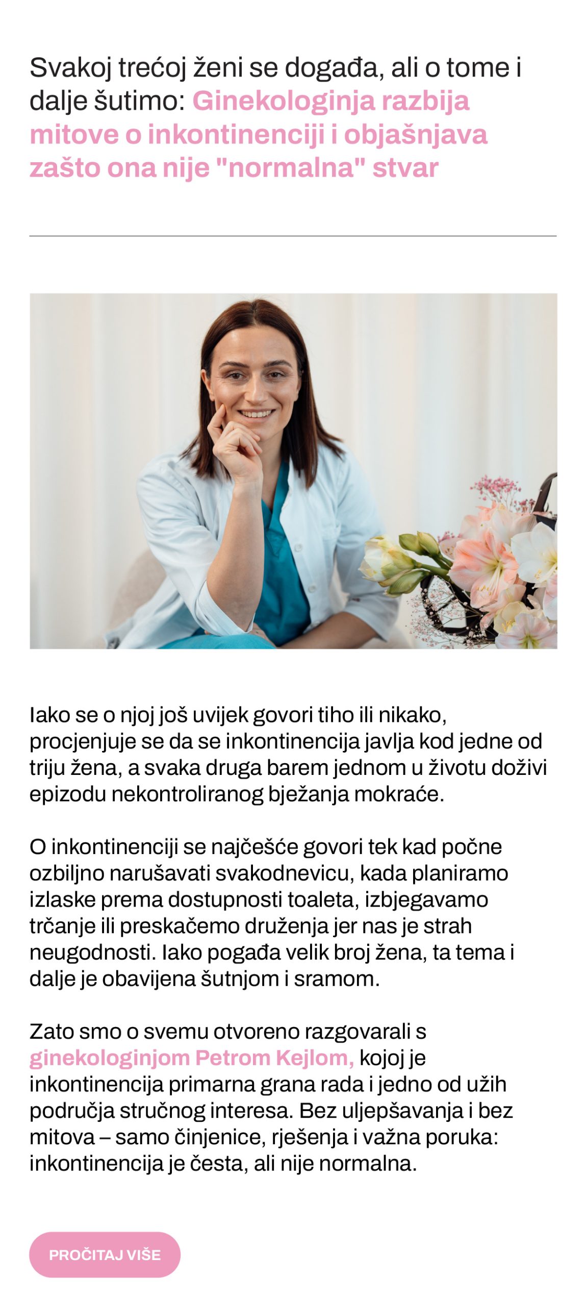 Svakoj trecoj zeni se dogadja ali o tome i dalje sutimo ginekologinja razbija mitove o inkontinenciji i objasnjava zasto ona nije normalna stvar
